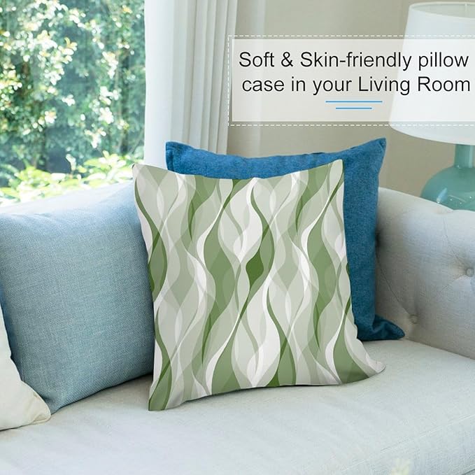 Green Throw Pillow Covers Modern Abstract Ombre Green Striped Decorations for Bedroom Living Room Farmhouse Sofa Pillows Bed Couch 22x22 Inch