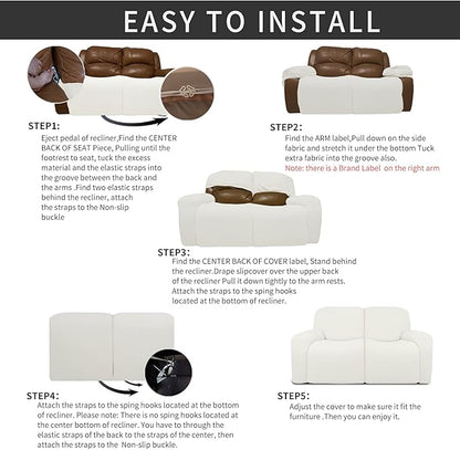 Easy-Going 6 Pieces Recliner Loveseat Stretch Sofa Slipcover Sofa Cover Furniture Protector Couch Soft with Elastic Bottom Kids, Spandex Jacquard Fabric Small Checks Cream