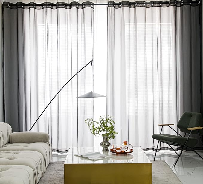 PI Black Sheer Curtains with Grommets,Hazy Sheer Voile Window Draperies for Home Decoration/Living Room 2 Panels (W52 X L108, Black)