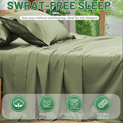 Extra Deep Pocket California King Sheets 18-24 Inch 1000 Thread Count 100% Egyptian Cotton Sateen Weave Soft Breathable 4 Pieces（California King,Olive Green）