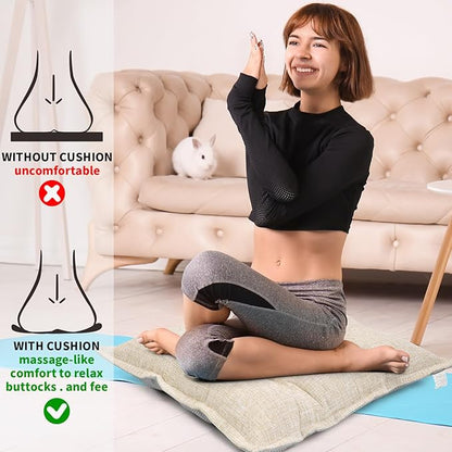 SINSOSSO Large Floor Pillow 22", Thickened Bite-Size Memory Foam Square Non-Slip Cushion for Office Back Support/Indoor Yoga/Chair Seat, Fashionable Color-Blocked Fabric & Washable, Beige, 1 PCS
