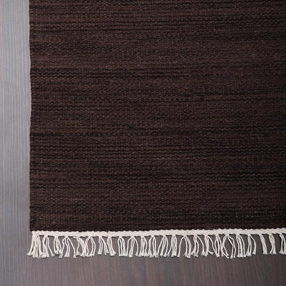 Rugsotic Carpets Hand Woven Flat Weave Kilim Wool ECO-Friendly Area Rugs - 10'x10', Square Shape, Dark Brown Color, Solid Plain Design, Low Pile Handmade Rugs for Living Room, Bed Room (D00111)