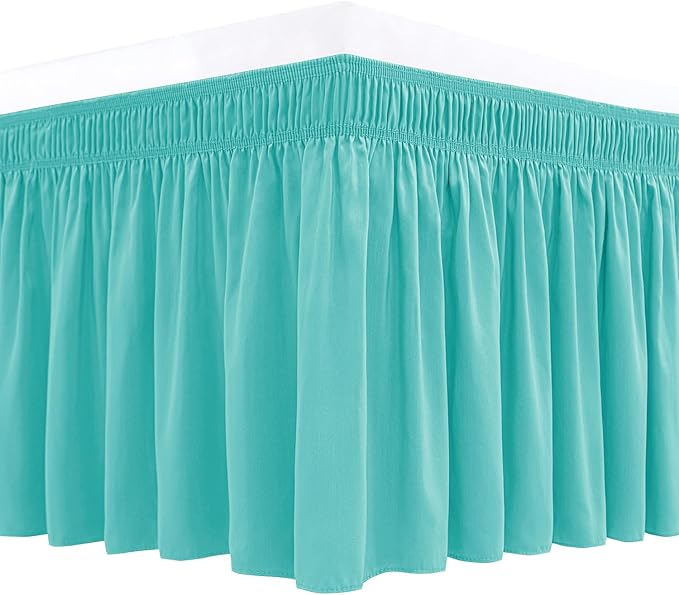 Biscaynebay Wrap Around Bed Skirts for King & Cal King Beds 15" Drop, Aqua Adjustable Elastic Dust Ruffles Easy Fit Wrinkle & Fade Resistant Silky Luxurious Fabric Machine Washable