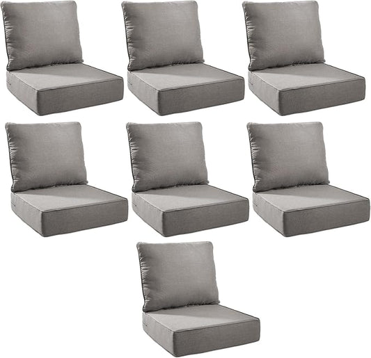 Outdoor Cushion Set for Furniture Patio Furniture, UV Resistant, Water Resistant - 6 Inch Thick Foam Garden Cushions– 24x24 Inch Patio Seat Covers for Chair/Sofa/Couch | Grey | 7-Pack |