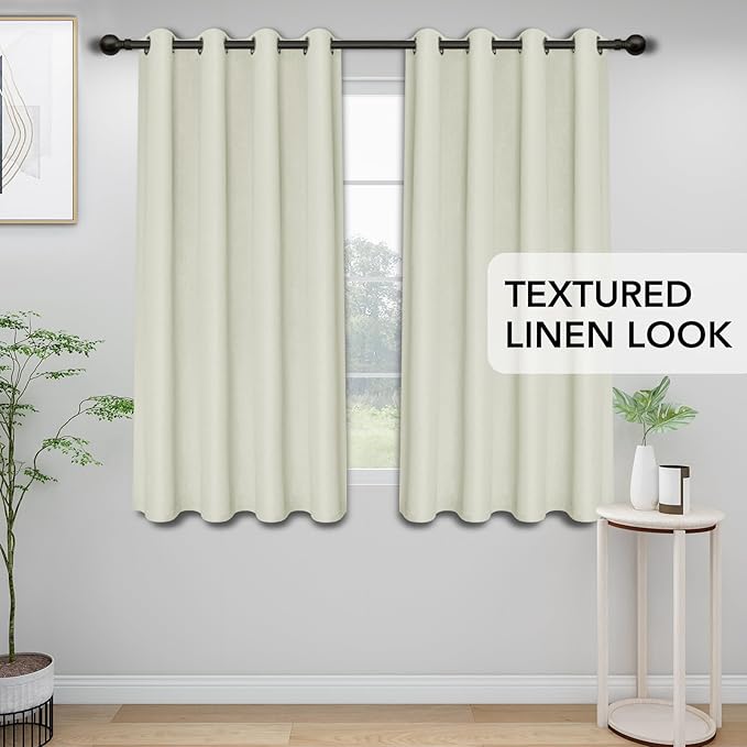 Easy-Going Linen Look Blackout Curtain Grommet Window Curtain Drapes for Bedroom, Living Room Thermal Insulated Room Darkening (2 Panels, 52x63 inch, Beige)