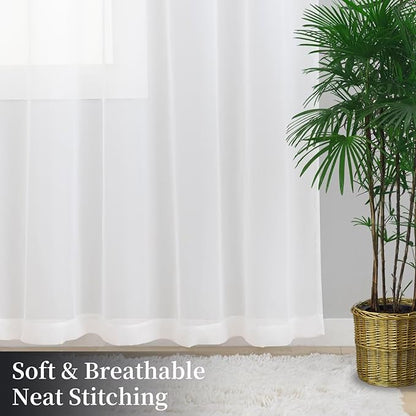 White Sheer Curtains 72 Inches Long 2 Panels, Rod Pocket Short Curtain for Kitchen, Bedroom, Cafe Window(White 38" W x 72" L)