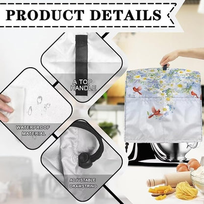 Cardinal Bird with Flower Mixer Dust Covers 4.5-5 Quart Stand Mixer Covers Protector Accessories Kitchen Decoration