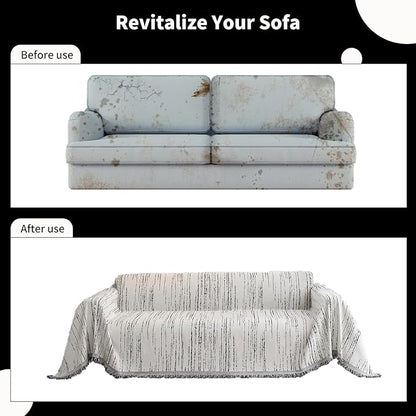 Chenille Couch Cover Pet Friendly, Sofa Cover Washable, Reversible Sofa Slipcover for Sectional Sofa, Loveseat, 2 or 3 Cushion Couch, Corner Sofa, Futon Cover (71" X 118", White)