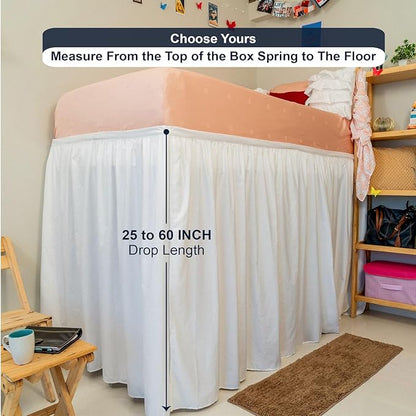 Cottington Lane Extra Long Ruffled College Dorm Bed Skirt 32 Inch Drop, Premium Hotel Collection Brushed Mircofiber Twin XL Dust Ruffle Raised Dorm Room Essentials and Decor, White Solid