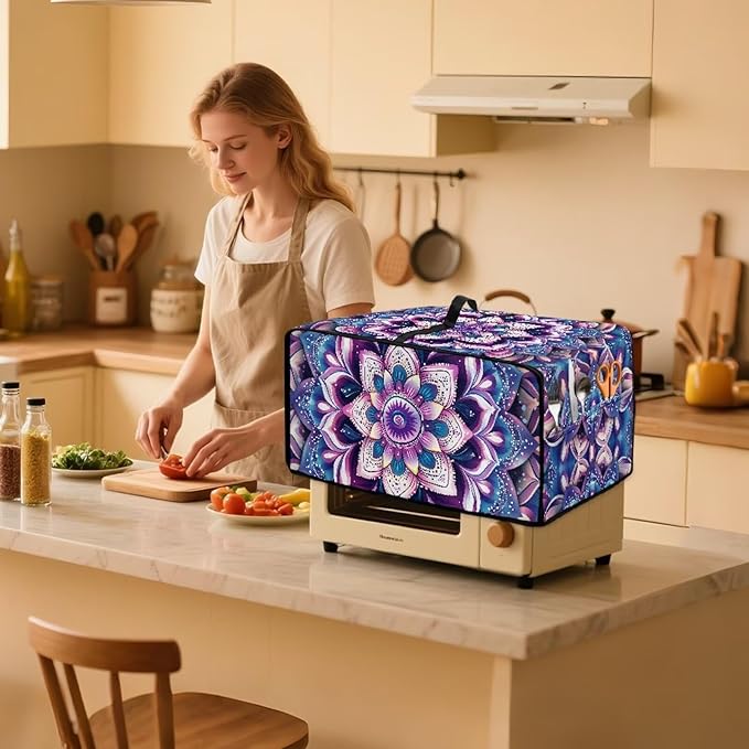 Countertop Convection Oven Cover Dust Protection Air Fryer Toaster Oven Covers with Side Pockets, for Home Kitchen Decor, S, 14.5 x 18.5 x 9 Inches, Violet Boho Floral
