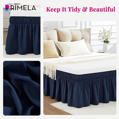 RIMELA Navy Blue Bed Skirt King Size 18 Inch Drop, Elastic Bed Skirting for Bed Base and Frame, Bedding Dust Ruffle Easy to Install, Lightweight Wrap Around Adjustable Bedskirt