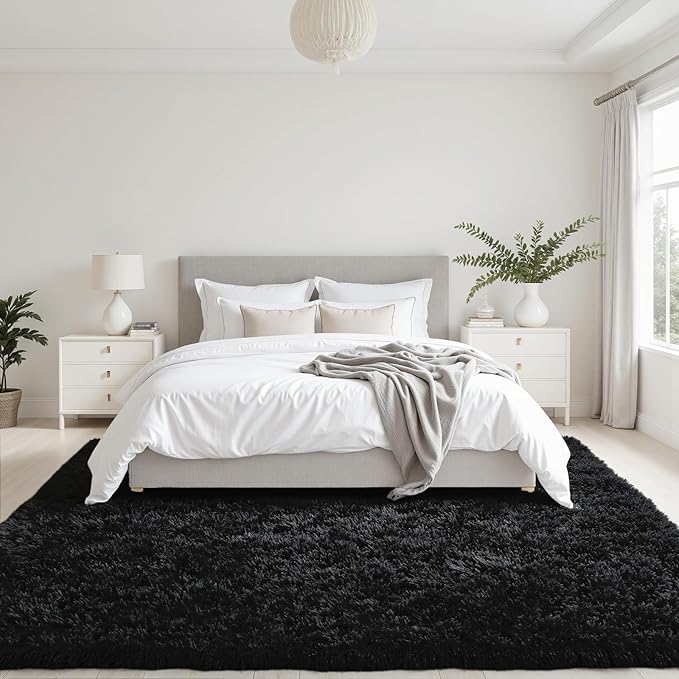 5x8 Area Rugs for Living Room: Soft Fluffy Shag Black Rugs for Bedroom, Non Slip Large Fuzzy Plush Rug Indoor Floor Carpet for Nursery Kids Boys Girls Room, Dorms, Playroom, Modern Home Decor