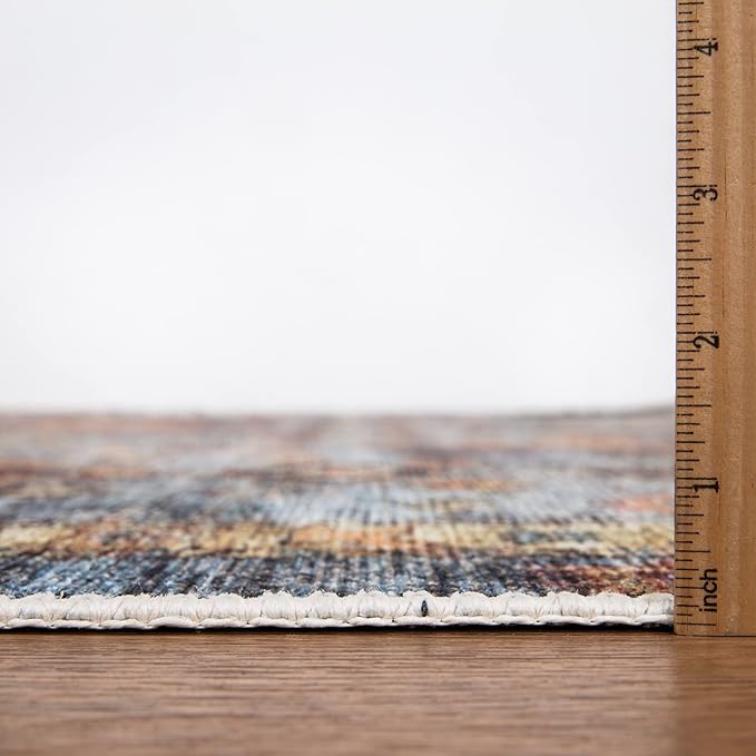 Bloom Rugs Washable Non-Slip 8' x 10' Rug - Blue/Orange Traditional Bordered Area Rug for Living Room, Bedroom, Dining Room, and Kitchen - Exact Size: 8' x 10'