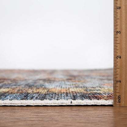 Bloom Rugs Washable Non-Slip 10x14 Rug - Blue/Orange Traditional Bordered Area Rug for Living Room, Bedroom, Dining Room, and Kitchen - Exact Size: 10' x 14'