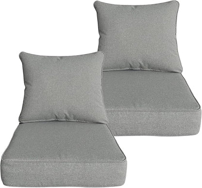 COZYVIDA Outdoor/Indoor 24x24 inch Deep Seat Patio Cushions Set of 2 Resilient Foam Filling Water Repellent Stain-Resistant UV Resistant Weather Resistant Patio Cushions Light Grey