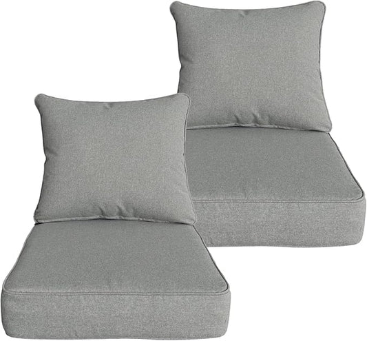 COZYVIDA Outdoor/Indoor 24x24 inch Deep Seat Patio Cushions Set of 2 Resilient Foam Filling Water Repellent Stain-Resistant UV Resistant Weather Resistant Patio Cushions Light Grey