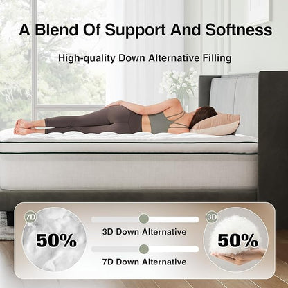 Novilla California King Mattress Topper, Extra Thick Pillow Top Mattress Pad with Down Alternative, Breathable Mattress Cover with for 8-21", Machine Washable Fitted Mattress Protector – Green-White