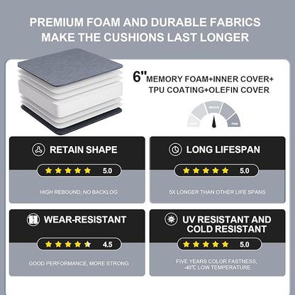 Outdoor Water-Resistant Olefin Deep Seat Cushion Set, 2PCS Weather and Fade Resistant 24''x 24''x 6'' Patio Furniture Seat Cushion, Thickened Sofa Chair Pad for Lawn, Garden, Light Gray