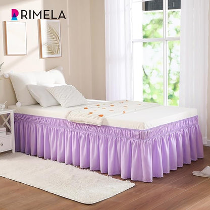 RIMELA Lilac Purple Bed Skirt Twin Size 15 Inch Drop, Elastic Bed Skirting for Bed Base and Frame, Bedding Dust Ruffle Easy to Install, Lightweight Wrap Around Adjustable Bedskirt
