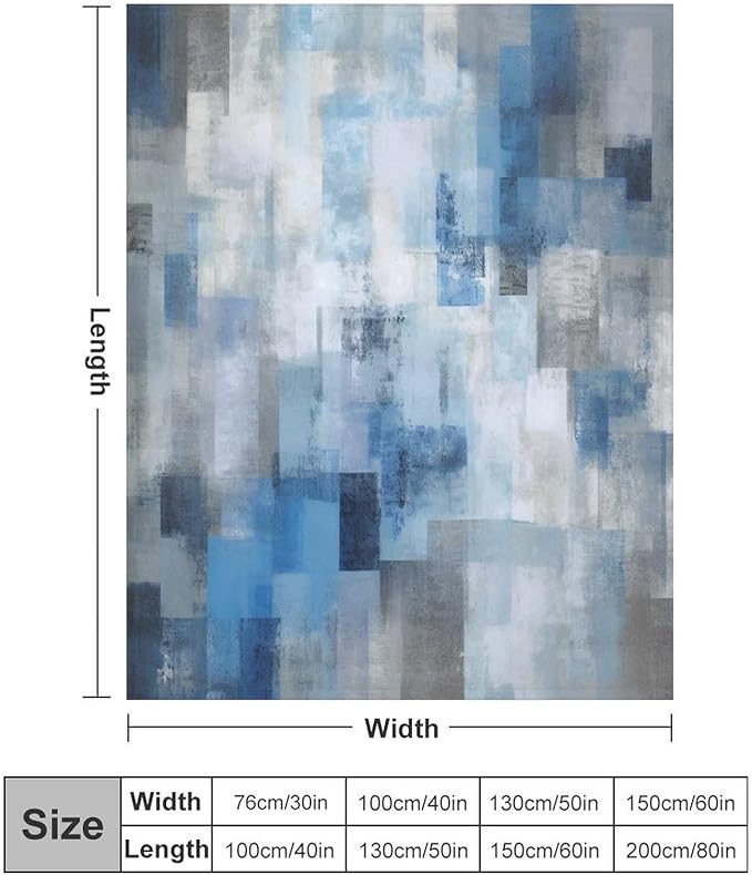 Fashion Gradient Blanket, Modern Art Abstract Blue Grey Check Painting Strokes Pattern Soft Warm Cozy Plush Flannel Covers for Livingroom Bedroom Couch Chair Camping Travel Home Decor Tapestry 40x50in