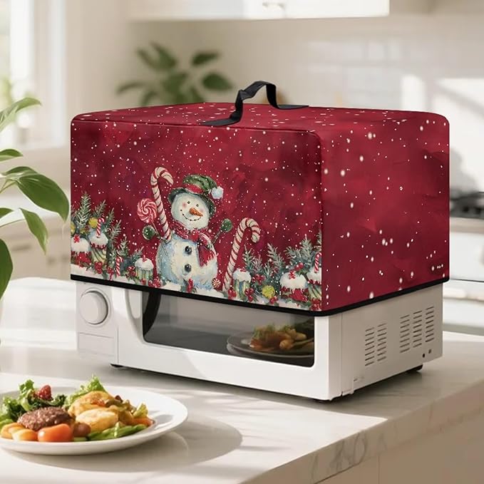 Microwave Oven Dust Cover, Christmas Snowman Heat-Resistant Waterproof Microwave Oven Grill Cover Protector Polyester Washable Dust Covers Case Protections for Microwaves Ovens