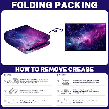 Purple Galaxy Rug Space Rugs Colorful Throw Rug Non-Slip Sun and Cloud Carpet Doormats for Living Room Bedroom Apartment Dorm Floor Mat 71 in x 47 in