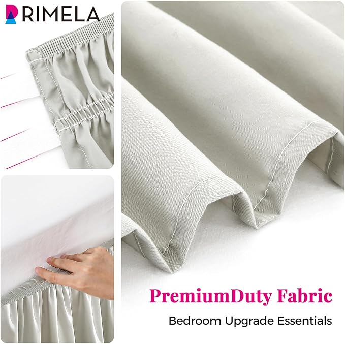 RIMELA Light Grey Bed Skirt Queen Size 18 Inch Drop, Wrap Around Elastic Bedskirt, Dust Ruffle for Adjustable Bed Base Machine Washable Easy to Install Bed Skirts