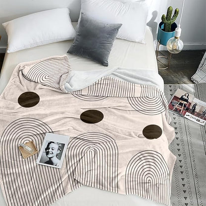 Modern Abstract Blankets Black Beige Boho Throw Blanket Boho Blanket Double Sided Flannel Throw Blanket,Suitable for Adults Children on The Sofa,Car,Bed Nap Warm Comfortable Blanket 40"X50"