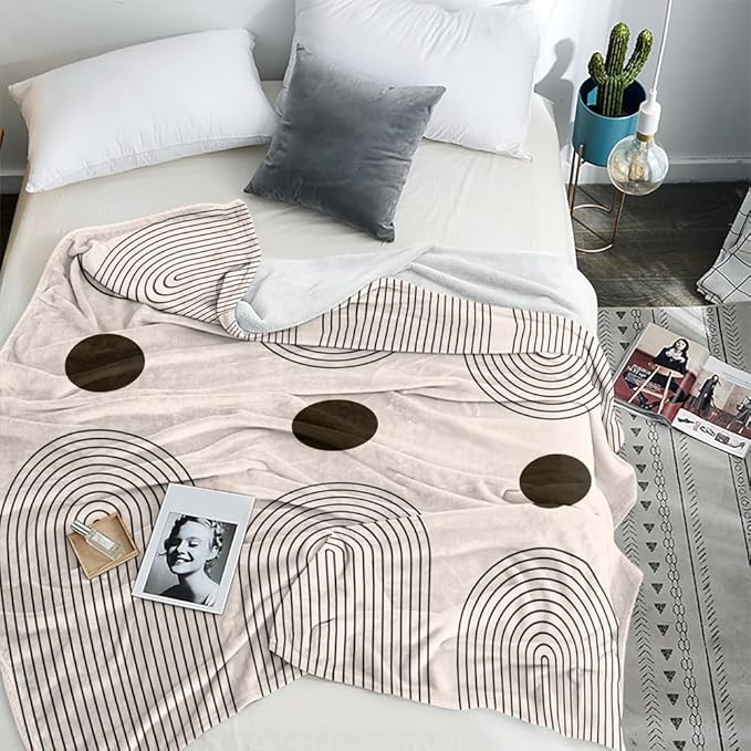 Modern Abstract Blankets Black Beige Boho Throw Blanket Boho Blanket Double Sided Flannel Throw Blanket,Suitable for Adults Children on The Sofa,Car,Bed Nap Warm Comfortable Blanket 70"X80"
