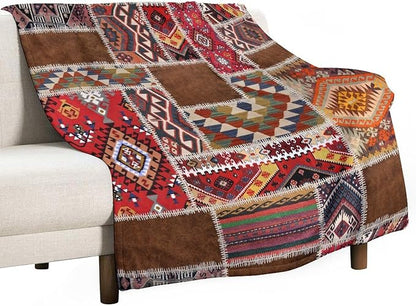 Southwest Aztec Throw Blanket, Native Bohemian Retro Patchwork Traditional Geometric Soft Flannel Blanket Warm Blankets for All Seasons, Bed Couch Sofa 60"x80"