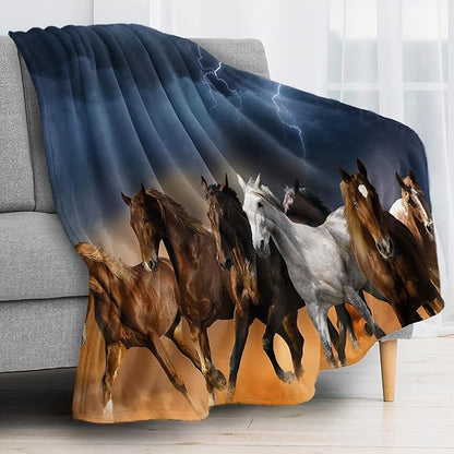 Lightning & Horse Throw Blanket for Couch, Super Soft Fuzzy Throws Warm Comfortable Plush Fleece Blanket, Fashion Decorative Flannel Fleece Blanket for All Season(60 x 80 in, Lightning & Horse)
