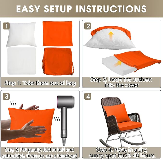 Outdoor Seat Cushion Set 19 x 19 In, Water-Resistant & Fade-Resistan, Patio Furniture Cushions with Removable Cover Deep Seat & Back Cushion with Handle and Adjustable Straps for Chair Sofa,4PC