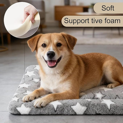 Dog Crate Mat, 4 Piece Reversible Pet Bed, Polyester, Machine Washable, Small Dogs & Cats, Rectangular, 24 x 18 x 1.3 Inches (Gray Star, 30" L x 20" W x 1.5" Th)