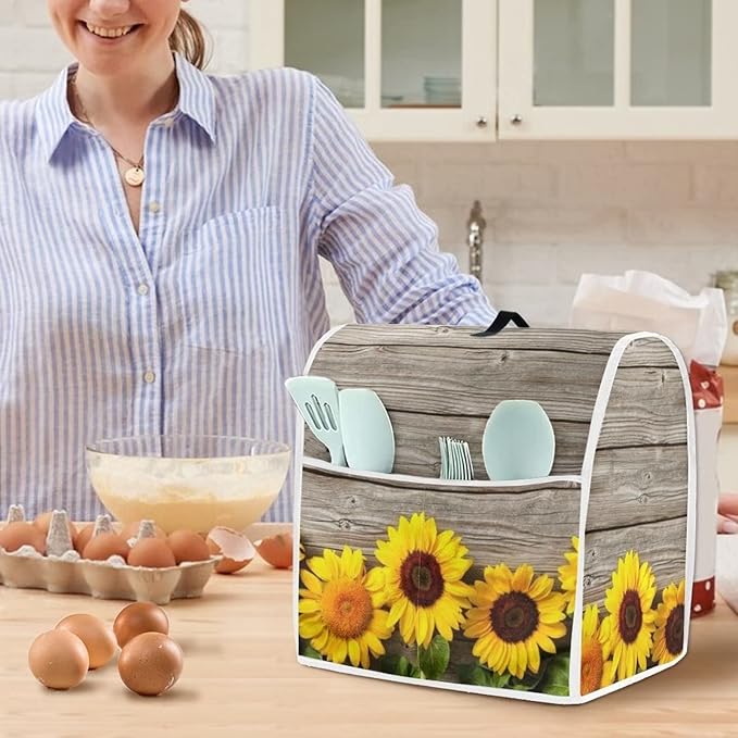 Stand Mixer Cover Compatible with Kitchen Aid Mixer, Cute Sunflower Kitchen Appliance Dustproof Covers with Accessories Pockets, Fits All Tilt Head & Bowl Lift Models Mixers