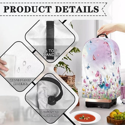 Drawstring Blender Dust Cover for Kitchen Small Appliance Decor, Colorful Floral Butterfly Anti Fingerprint Oil-proof Dust Proof Stand Mixer Juicer Soy Milk Machine Cover