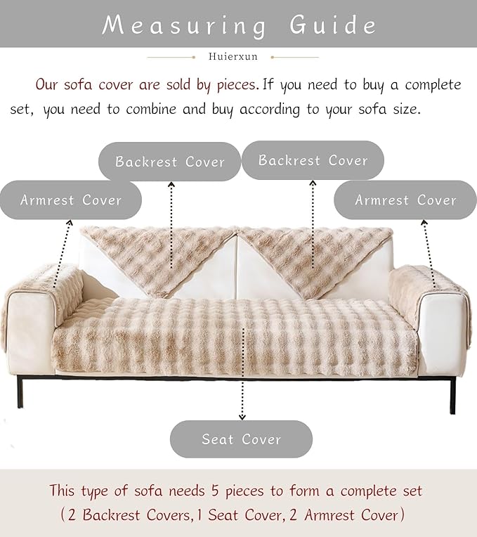 Faux Fur Couch Cover Fuzzy Soft Plush Thick Bubble Sofa Cover Luxury Sectional Couch Covers Luxury Anti-Slip Sofa Slipcover Washable Furniture Protector (Khaki,36"x63")