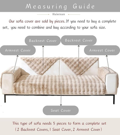 Faux Fur Couch Cover Fuzzy Soft Plush Thick Bubble Sofa Cover Luxury Sectional Couch Covers Luxury Anti-Slip Sofa Slipcover Washable Furniture Protector (Khaki,36"x47")