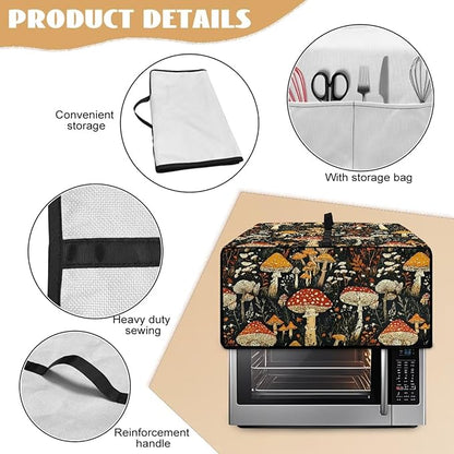 Dustproof Toaster Oven Cover Polyester-Linen Fabric Microwave Oven Dust Cover Foldable Kitchen Appliance Protector Dirt and Fingerprint Protection, Vintage Mushroom Plant Print, S