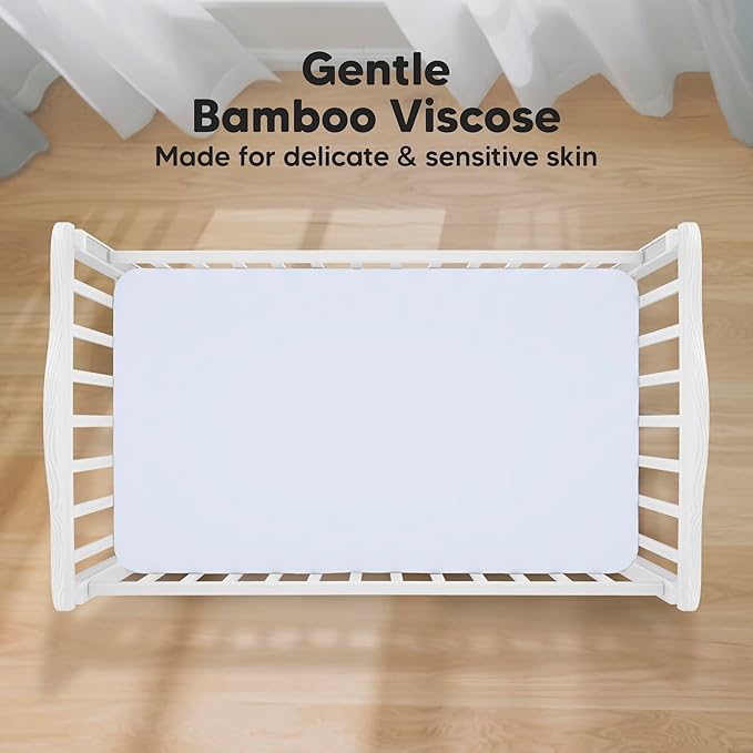 KeaBabies 2-Pack Baby Crib Sheets for Boys, Girls - 52x28 Viscose Derived from Bamboo Toddler Bed Sheets Neutral, Fitted Crib Mattress Cover for Standard Baby Bedding, Soft & Cozy (Blue Flax)