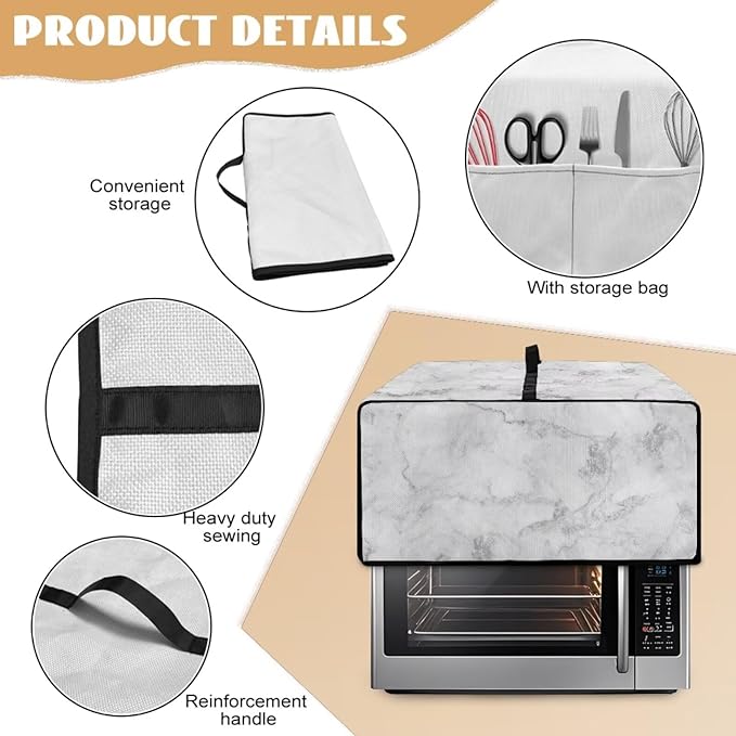 White Marble Texture Print Microwave Oven Dust Cover Polyester-Linen Fabric Dust Cover for Microwave Oven Universal Dust-Proof Kitchen Appliance Protector Fits Most Microwaves, S