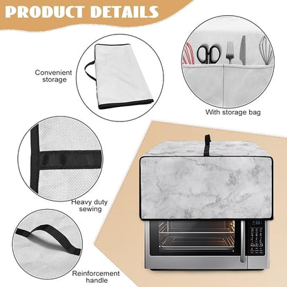 White Marble Texture Print Microwave Oven Dust Cover Polyester-Linen Fabric Dust Cover for Microwave Oven Universal Dust-Proof Kitchen Appliance Protector Fits Most Microwaves, S