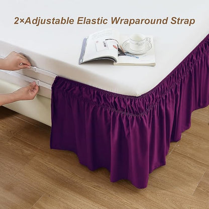 MEILA Wrap Around Bed Skirt Three Fabric Sides Elastic Dust Ruffled 14 Inch Tailored Drop,Easy to Install Fade Resistant-Purple, Queen/King