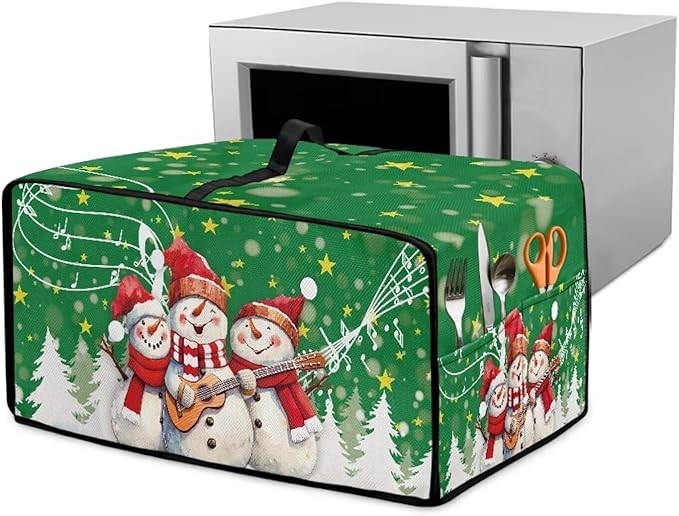 Air Fryer Toaster Oven Cover Fabric Convection Oven Cover with Pockets, Small Appliance Dust Protection for Christmas, S, 14.5 x 18.5 x 9 Inches, Snowman Guitar Musical Note Star Green