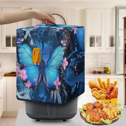 Air Fryer Dust Cover for Kitchen Appliance and Extra Accessories, Stain Resistant Washable Dust Covers with Storage Pockets Kitchen Decor, Blue Butterfly Flower