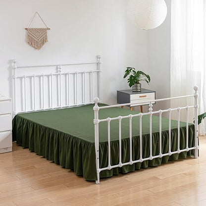 Bed Skirt King Size Ruffled Bed Skirts with Split Corners, 14 Inch Drop Dust Ruffle Bed Skirt with Platform, Green