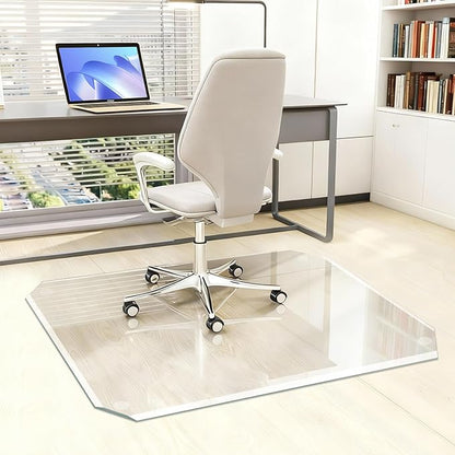 Tempered Glass Chair Mat with Patented Beveled Edge, 36”x46” 1/5" Thick Office Floor Mat for Carpet & Hardwood, w/ 12 Anti-Slip Pads