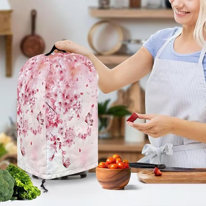 Kitchen Blender and Food Processor Dust Cover with Top Handle and Drawstring, Dust Protection Easy to Clean Small Appliance Coffee Juicer Maker Appliance Cover Pink Plum Blossom