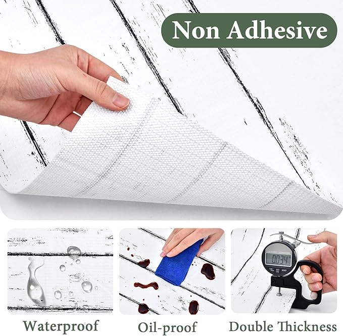 Shelf Liner for Kitchen Cabinets Non Adhesive Drawer Liner 17in x 20FT White Grain Non-Slip Thickened Shelf Liner Paper Strong Easy to Clean for Tool Box Refrigerator with Knife and Tape Measure