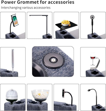 Multifunctional Sofa Armrest, Couch Armrest with Wireless Charge Stand, Removable Couch Caddy with Storage,Including LED Reading Light,Navy
