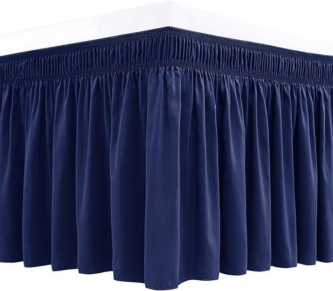 Biscaynebay Wrap Around Bed Skirts for King & Cal King Beds 21" Drop, Navy Adjustable Elastic Dust Ruffles Easy Fit Wrinkle Resistant Silky Luxurious Fabric Machine Washable